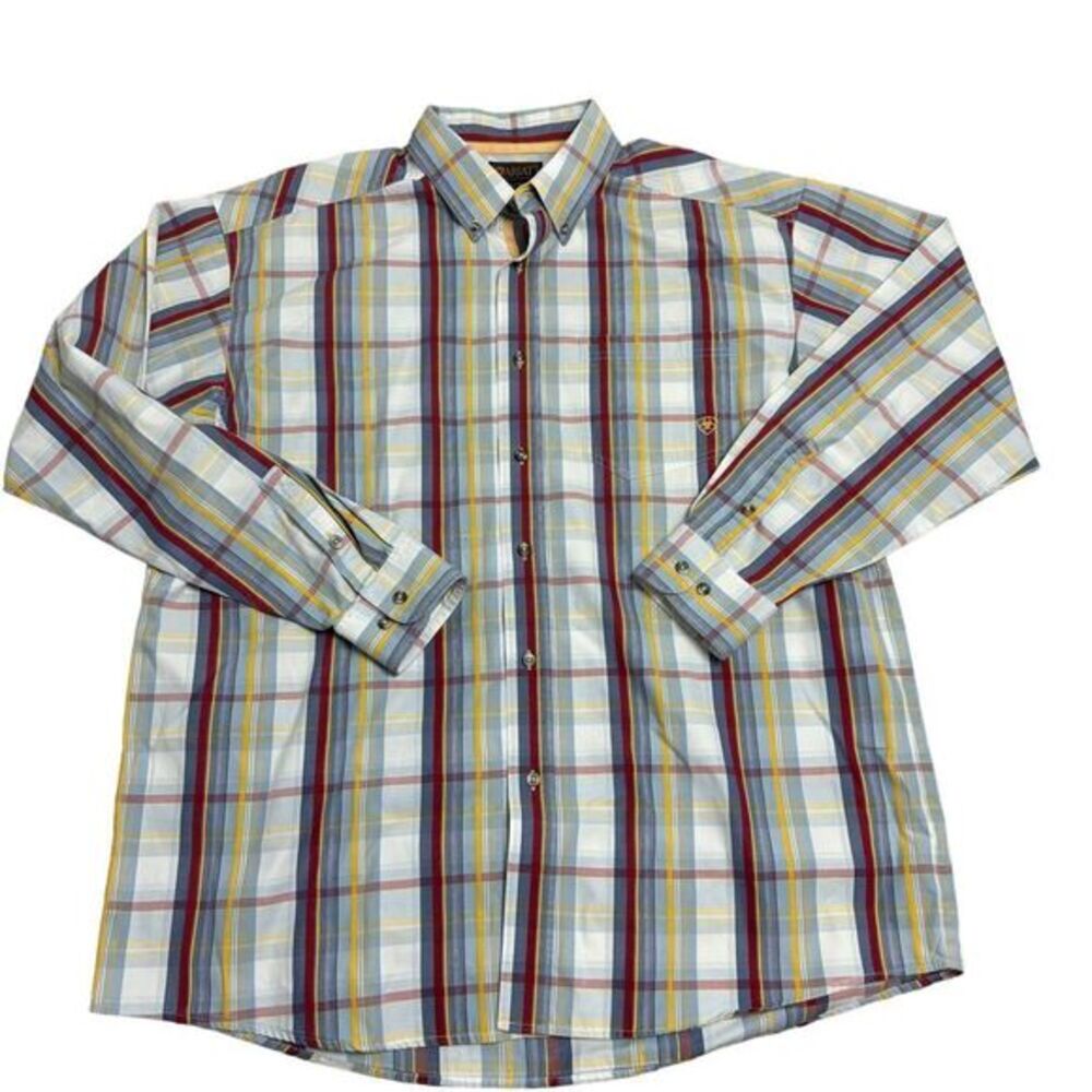 Ariat Mens XL Multicolor Plaid Long Sleeve Button Down Performance Shirt